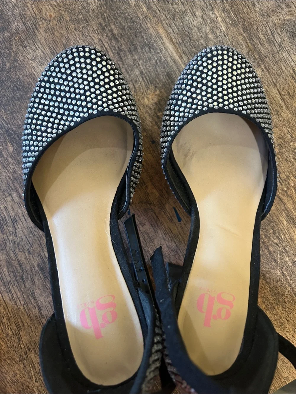 Gianni Bini Black Rhinestone Ankle-Strap Block Heels